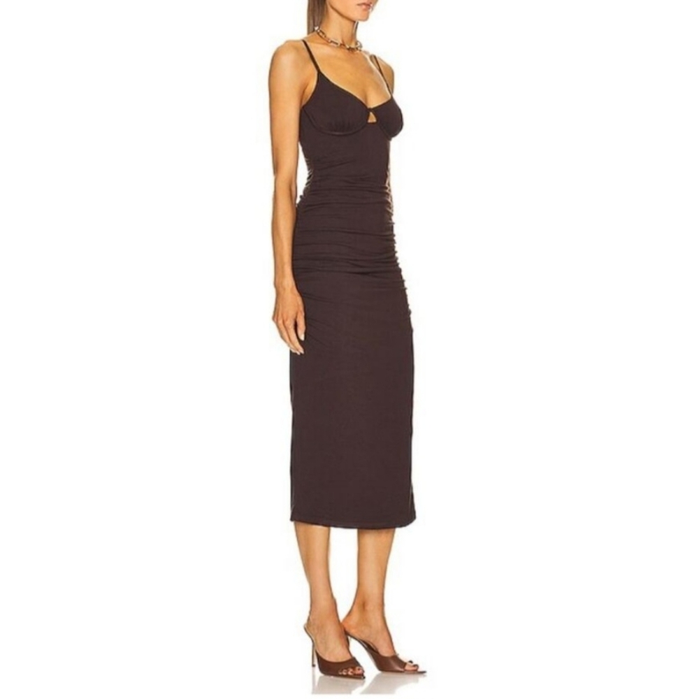 Jonathan Simkhai Iris Size Medium Strappy Brown Jersey Cut Out Ruched Midi Dress